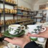 Ceramic Tea Cup and Saucer Set with Leaf Pattern