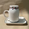 Ceramic Mug and Saucer Set, Hand-Painted Blossom & Leaf Border Pattern