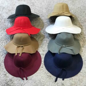 Women’s Wide Brim Felt Hat with Bow Tie Design