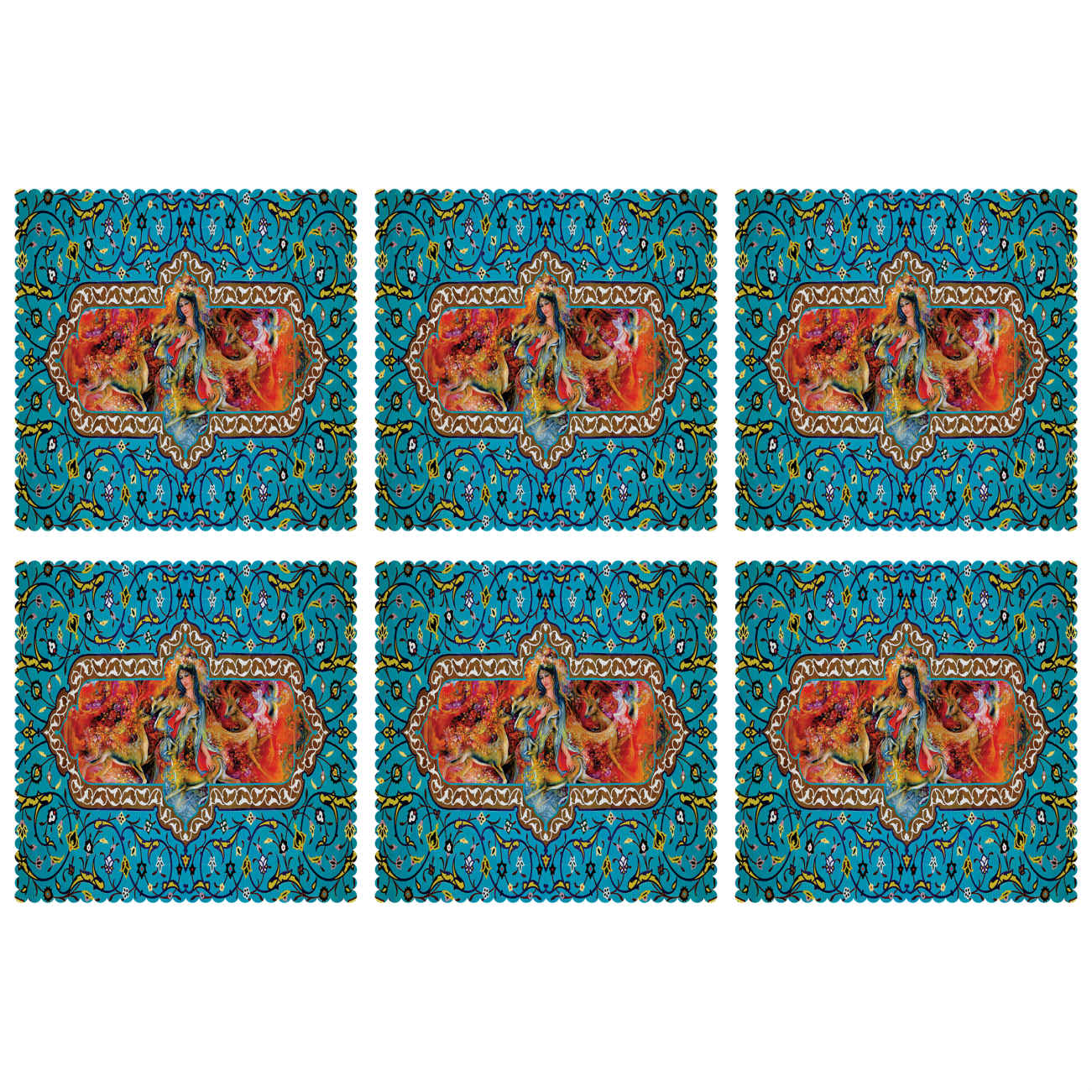 Classic Persian Miniature Placemat – Perfect for Dining Decor (Set of 6)