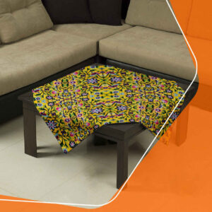 Classic Velvet Table Cover with Golden Yellow Blossoms