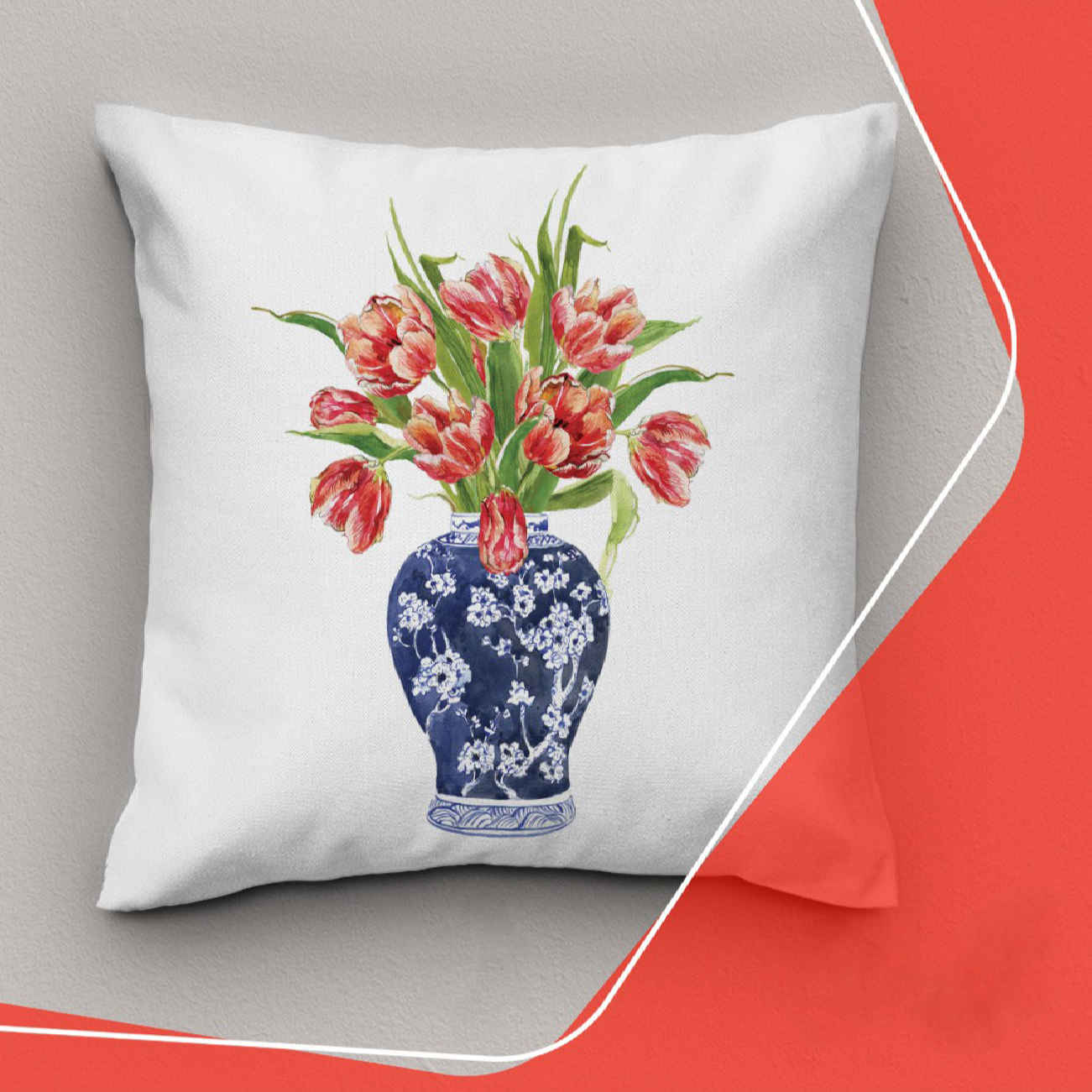 Velvet Cushion Cover with Elegant Vase Pattern – Timeless Home Décor (2x)