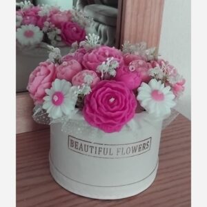 Decorative Candle Flower Box with Floral Design in Pink
