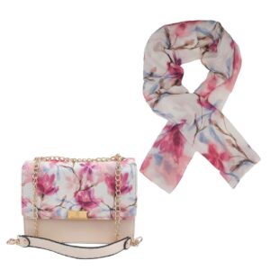 Fashionable Chain Strap Bag with Coordinated Scarf – Floral Design