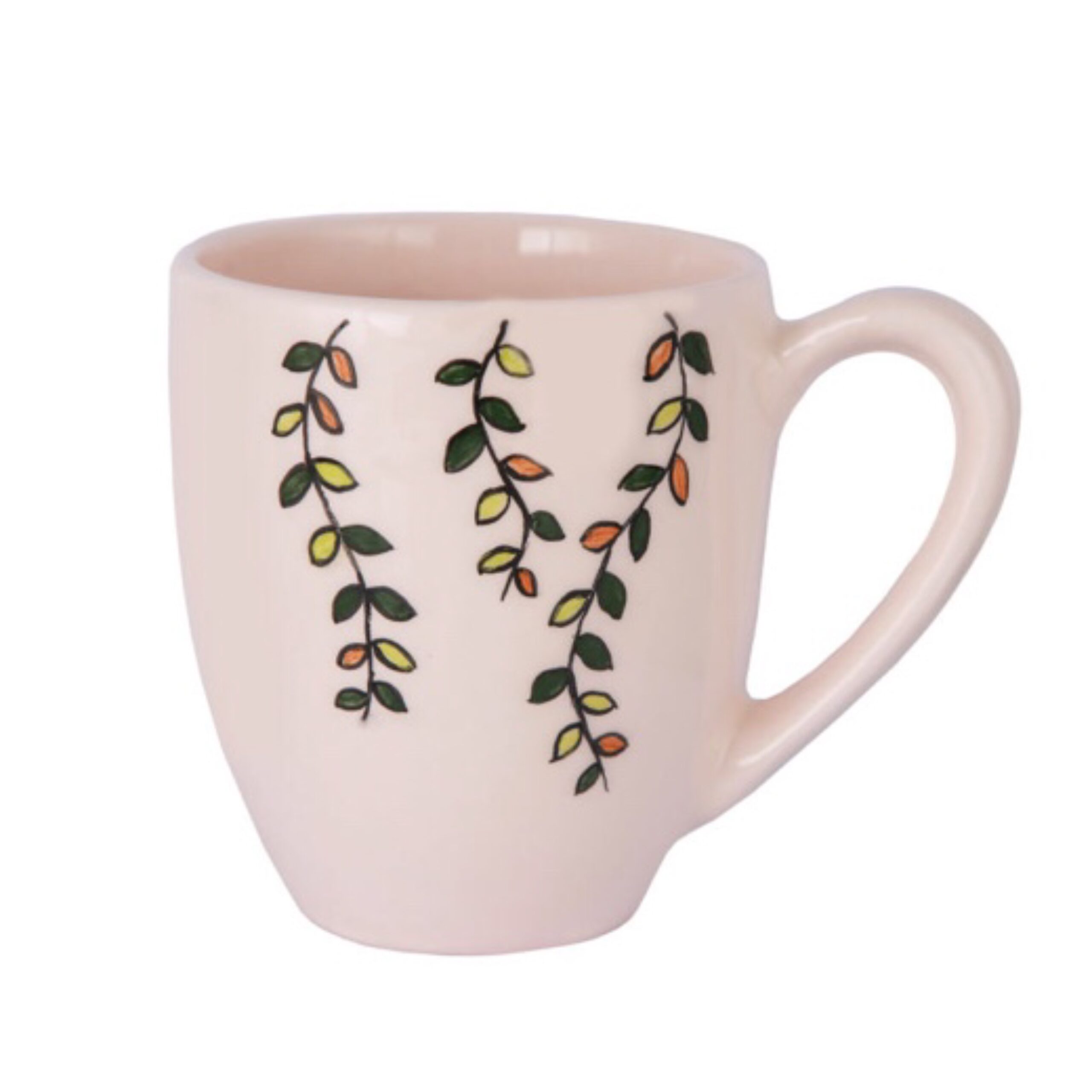 Hand-Painted Ceramic Mug with Delicate Vine and Leaf Pattern