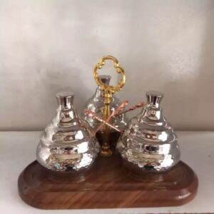 Handcrafted Copper Storage Jar with Stand and Spoon – 3 Pcs