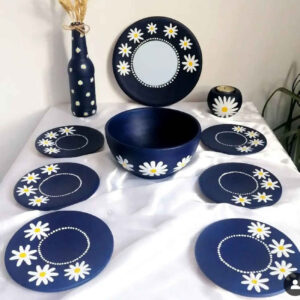 Handcrafted Haft Seen Set – Chamomile Floral Pattern Painted Design Waterproof Set of 10