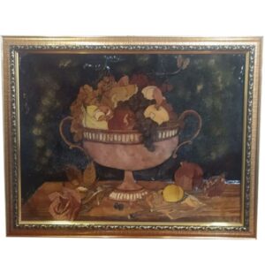 Handcrafted Marquetry Fruit Basket Artwork- Luxury Wooden Art