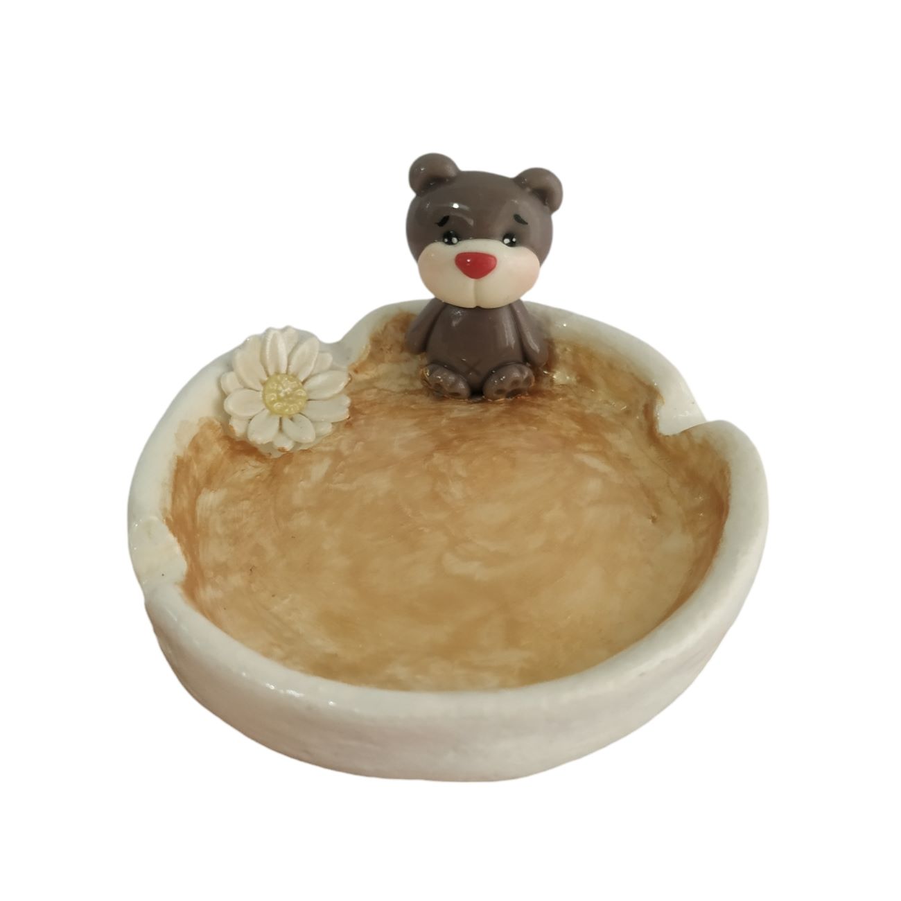 Handcrafted Premium Ceramic Ashtrays Bear & Flower Design
