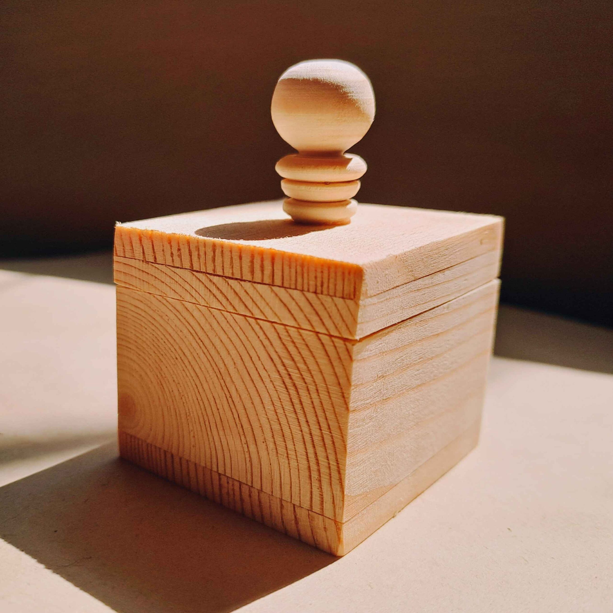 Handcrafted Wooden Small Jewelry Box in Light Brown
