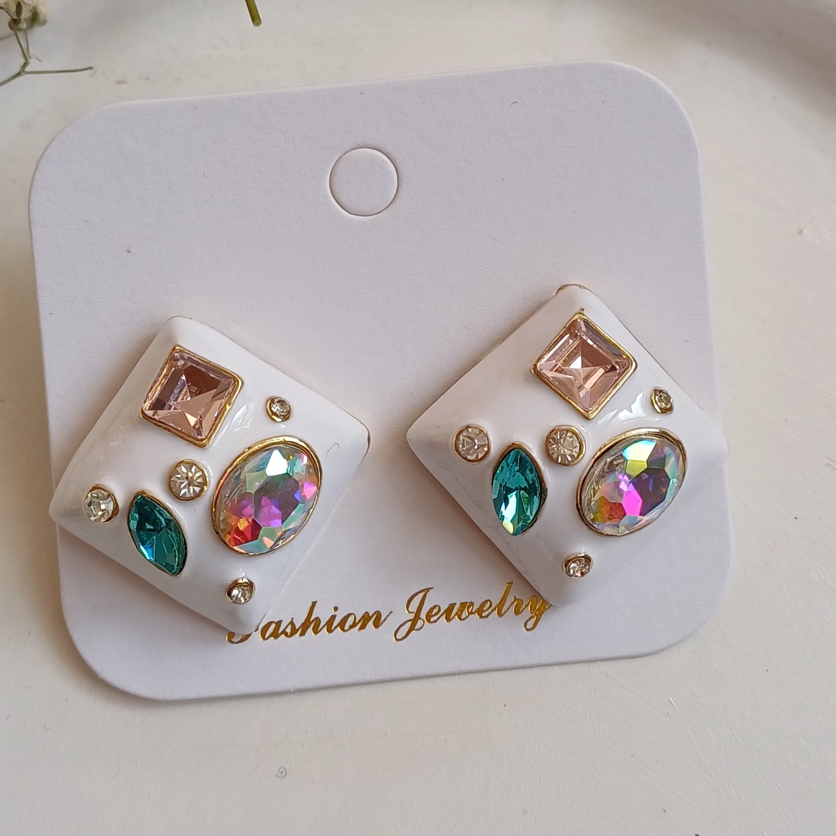 Steel Minakari Handmade Enamel Drop Earrings with Gemstones