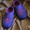 Handmade Purple Wool Felt Slippers - Snowflake Winter Design
