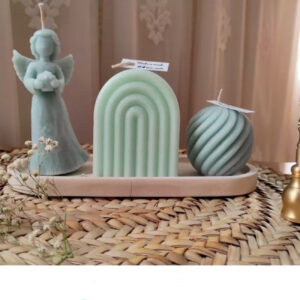 Handmade Spiritual Decor Set – Angel Candle, Rainbow & Concrete Tray