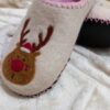Wool Felt Slippers with Handcrafted Reindeer Pattern