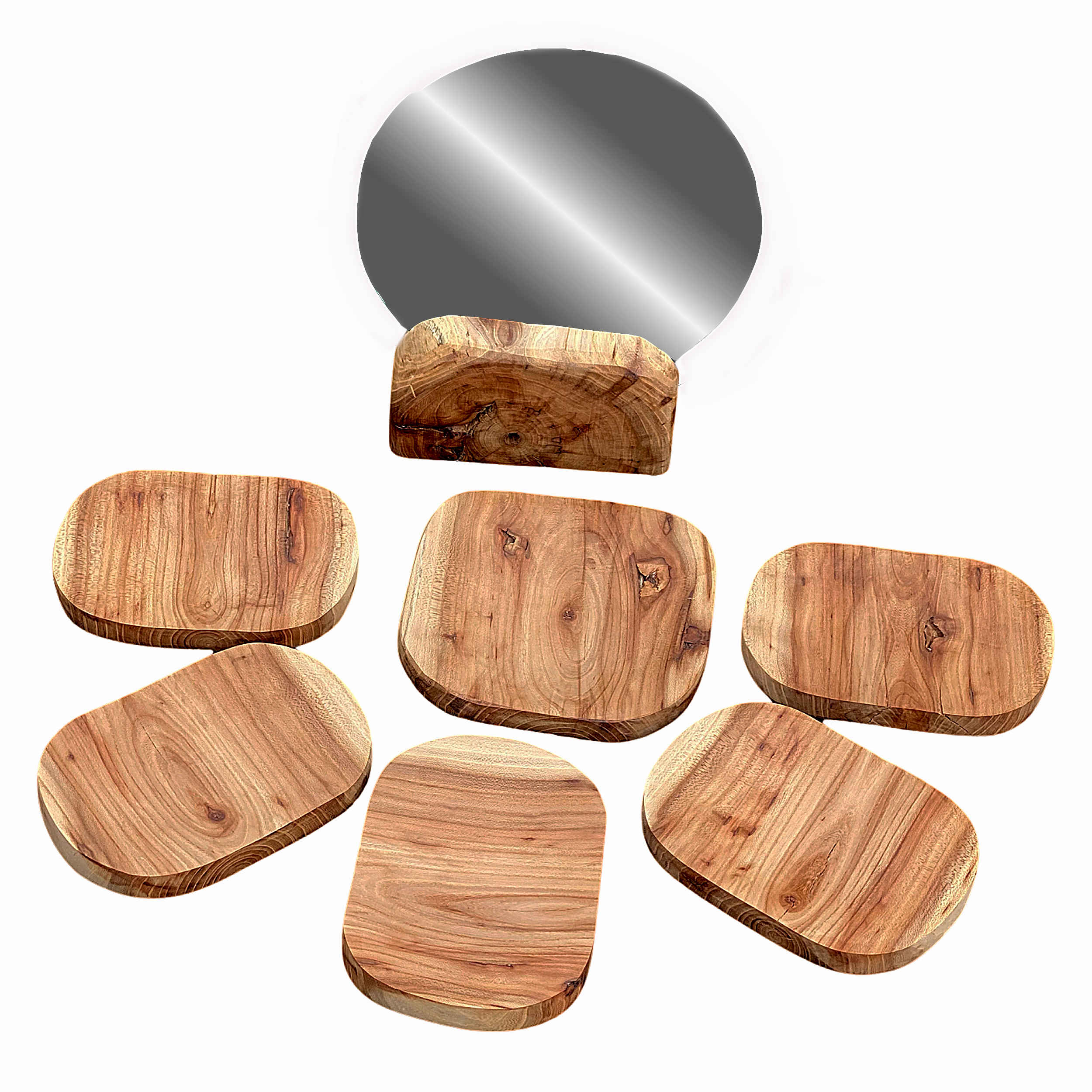 Minimalist Persian Wooden Haft Seen Set with Beautifully Carved Geometric Motifs – Perfect for Nowruz Decor Set of 7