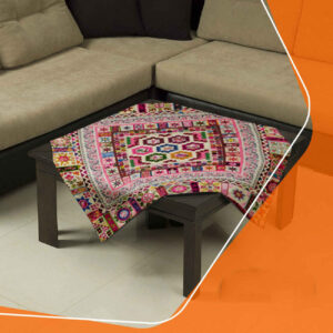 Ornate Persian Velvet Tablecloth with Intricate Geometric Motif