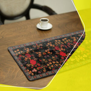 Persian Inspired Black Velvet Table Runner – with Red Flower