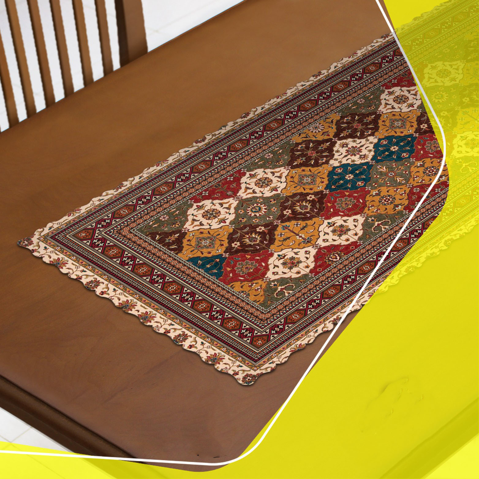 Persian Inspired Brown Velvet Table Runner
