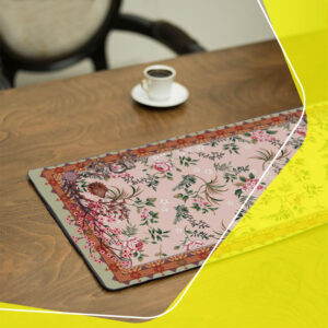 Persian Inspired Light Pink Velvet Table Runner – with Blossom Design