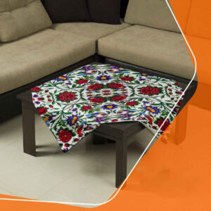 Persian Inspired Red Floral Velvet Tablecloth – Luxurious & Soft