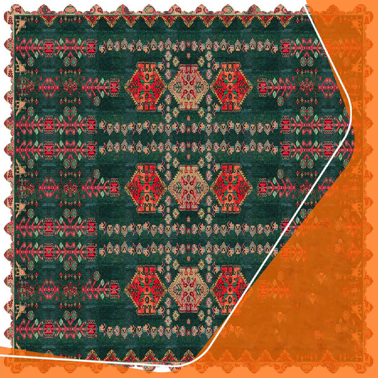 Persian-Inspired Velvet Tablecloth with Geometric Pattern