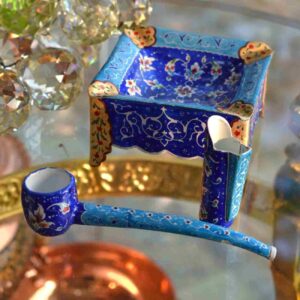 Persian Minakari Smoking Pipe & Ash Tary Set – Exquisite Craftsmanship and Design