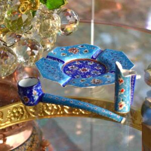 Persian Minakari Smoking Pipe & Ash Tary Set – Masterpiece of Art