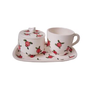 Persian Pomegranate Tea Set with Teacup, Saucer, & Sugar Bowl