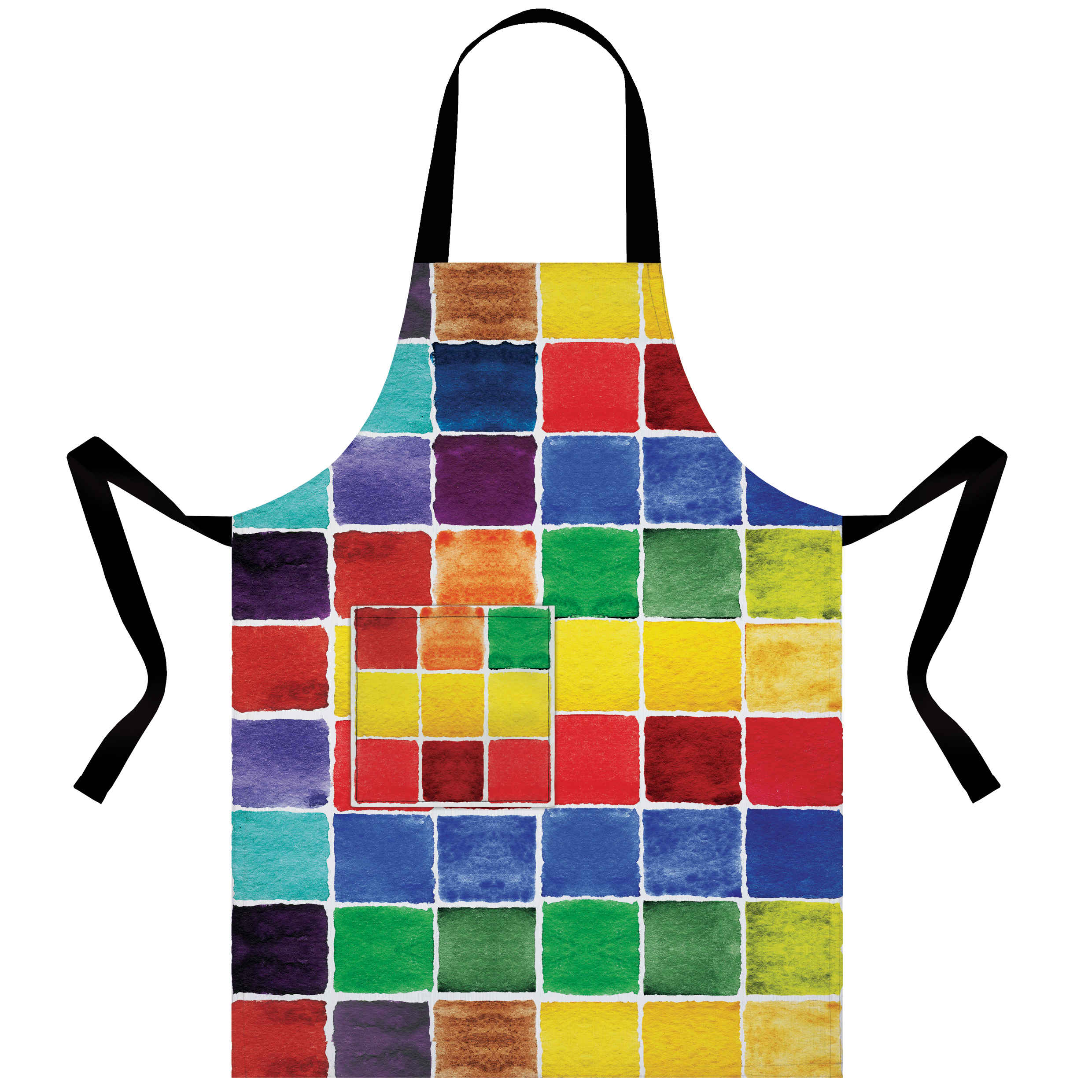 Printed Kitchen Apron – with Checkered Watercolor Pattern