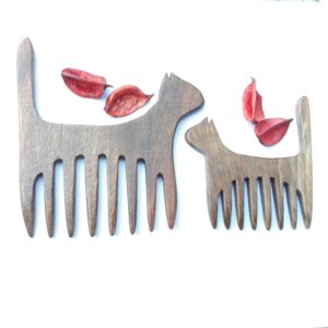 Rustic Hand-Carved Wooden Comb with Cat Design