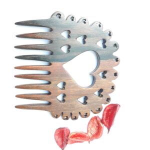 Rustic Hand-Carved Wooden Comb with Heart Design
