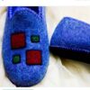 Wool Felt Slippers with Handcrafted Geometric Square Pattern in Blue