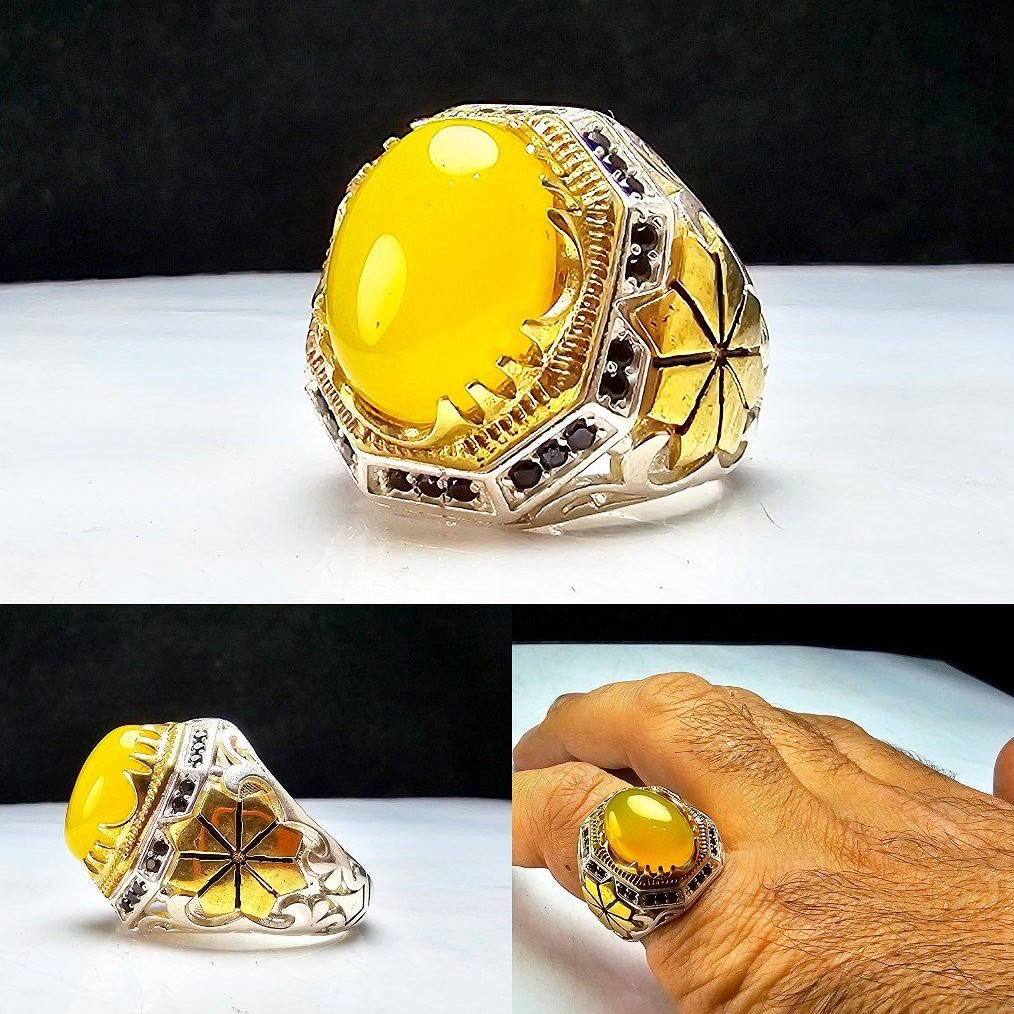Sharaf al-Shams Silver Ring with Claw Setting and Pave Design