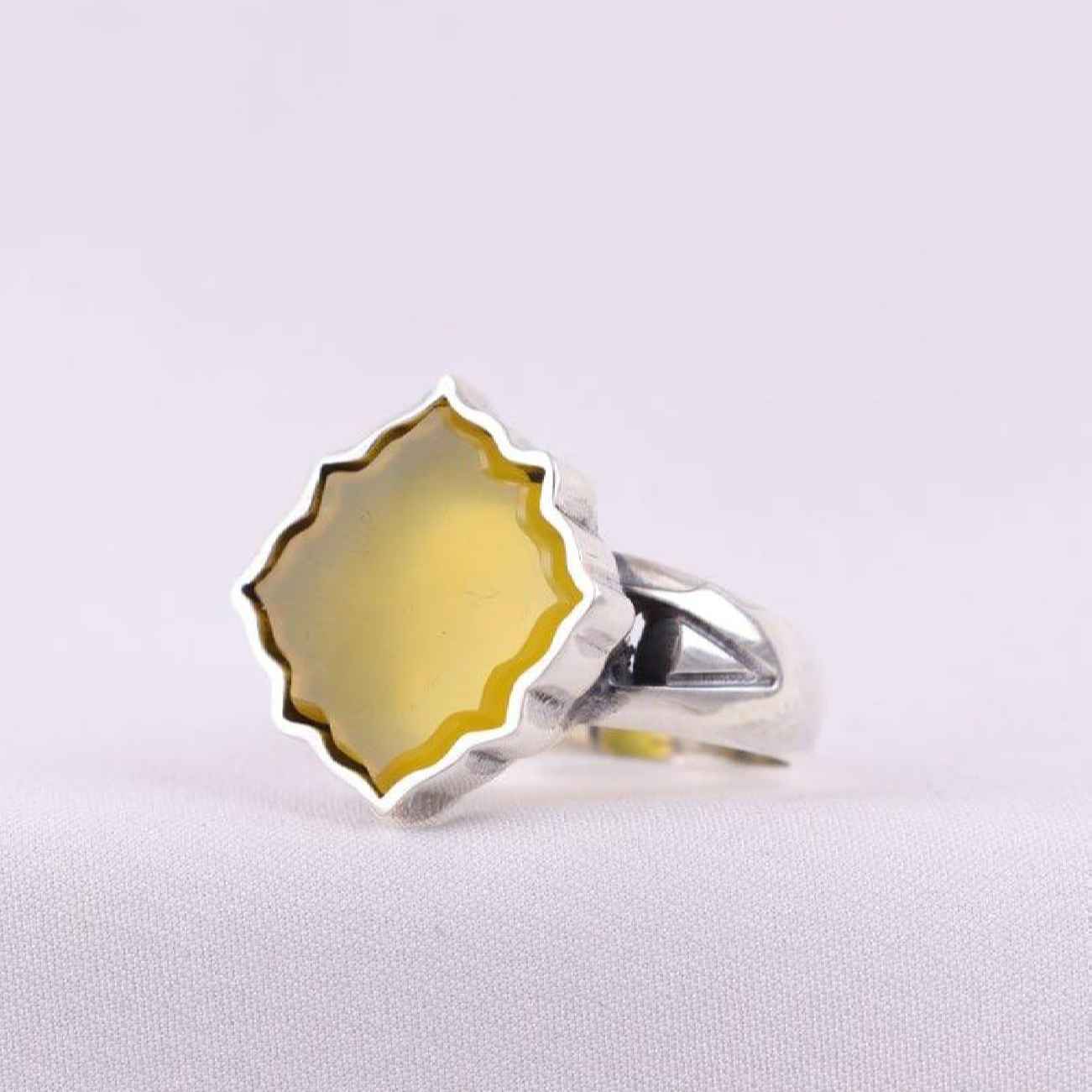Silver Geometric Ring Band with Sharaf al-Shams Inscription for Men