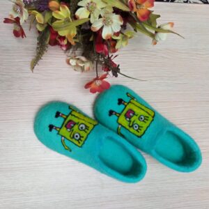 Wool Felt Slippers with Handcrafted SpongeBob Character Pattern