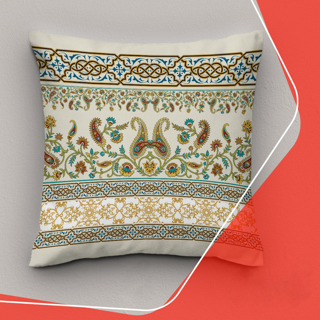 Velvet Persian-Inspired Cushion Cover with Floral Paisley Print (2x)