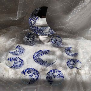 Vitarail Haft-seen Set Dishes with Mirror, Fish Tank & Large Plate Suitable for Nowruz Floral Design Set of 9