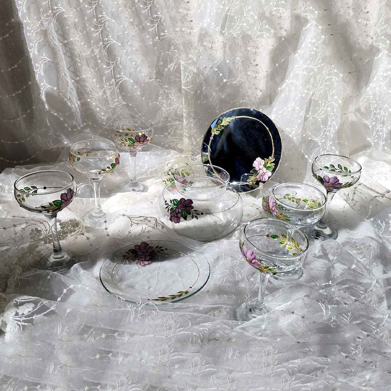 Vitarail Haft-seen Set Dishes with Suitable for Nowruz Floral Design Moona Set of 11