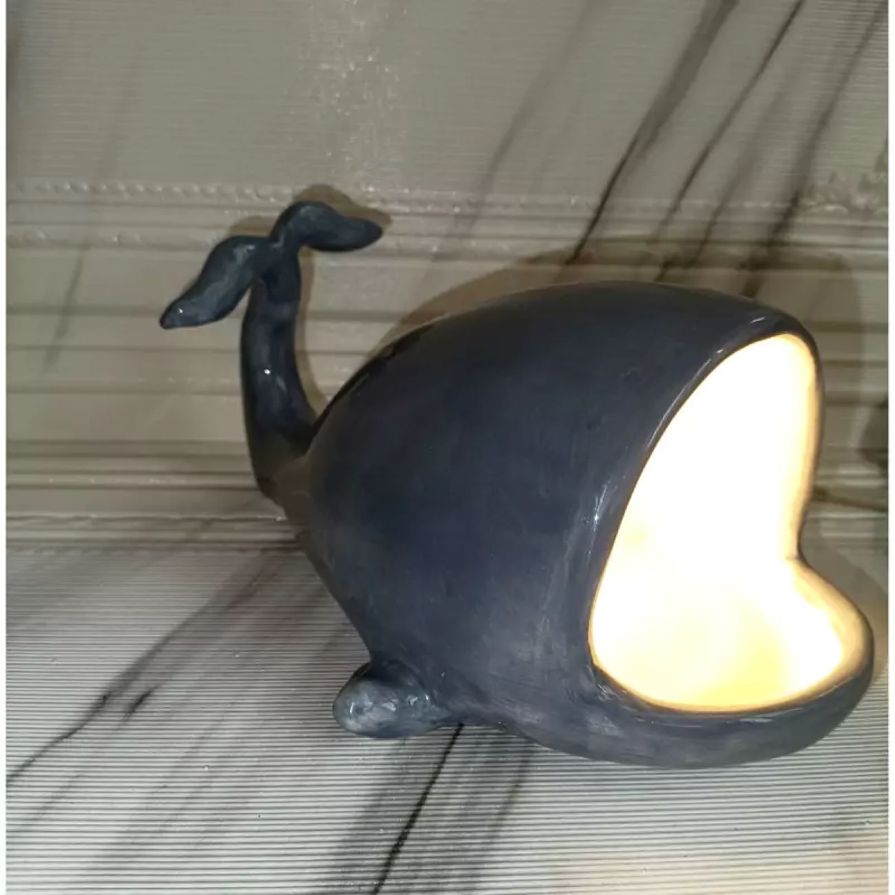 Ocean-Inspired Whale Ceramic Table Lamp – Artistic Sculptural Decor
