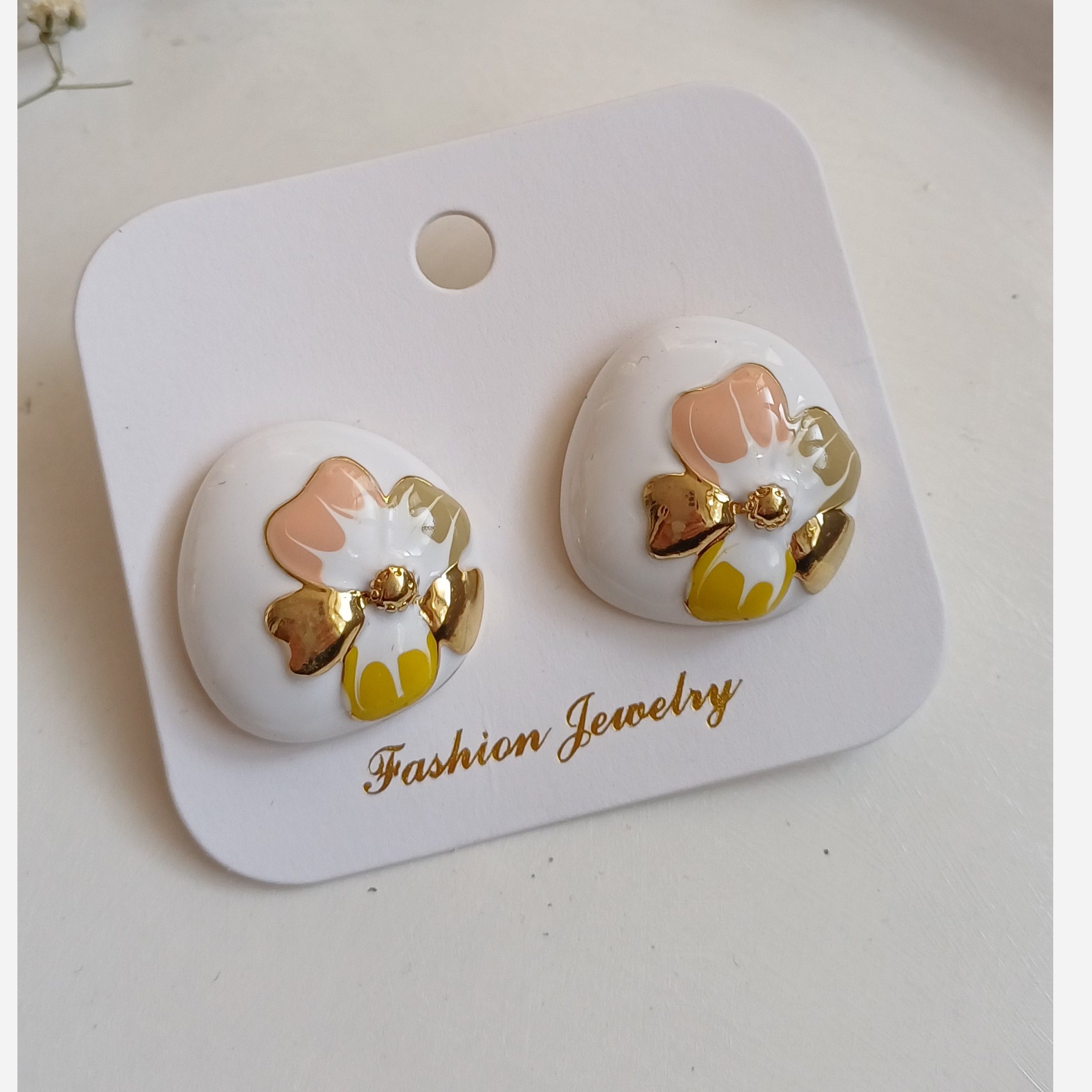 Steel Minakari White-Plated Floral Huggie Earrings