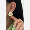 Steel Minakari White-Plated Floral Huggie Earrings
