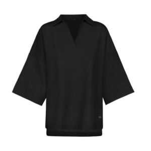 Women’s Three Quarter Sleeve Blouse – V-Neck, Relaxed Fit in Black