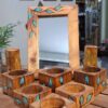Wooden Haftseen Set Dishes with Mirror suitable for Nowruz Blue Leaf