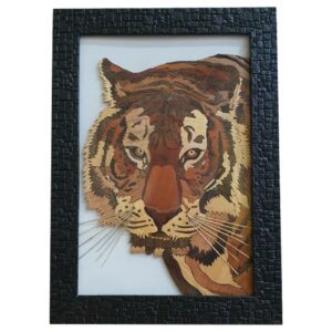 Wooden Wall Frame Art – Marquetry Technique with Tiger Pattern Design