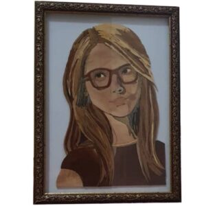 Marquetry Wood Inlay Art – Smiling Girl
