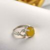 Yellow Agate Sharaf al-Shams Ring in Pure Silver – Four Prong Setting Ring