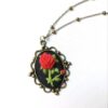 Artisanal Embroidered Bracelet and Necklace Duo - Rose Design