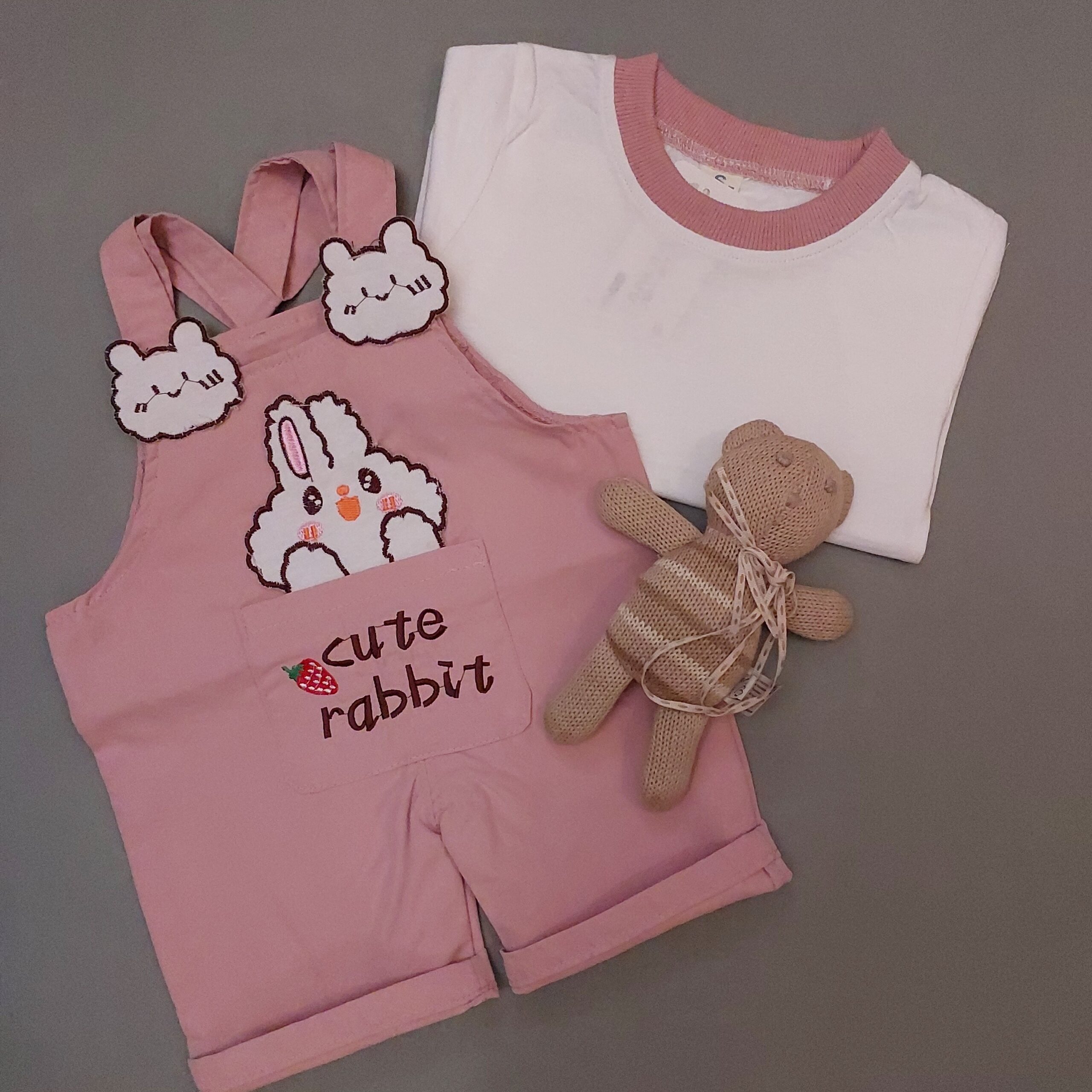 Baby T-shirt and Jumpsuit Set with Cute Rabbit Pattern