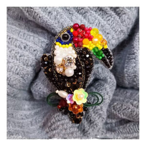 Beautiful Parrot Design Jewel-Embroidered Brooch, Handmade