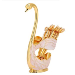 Bowtie Tea Spoon Set, Include 6 Pieces with a Swan Design Spoon Holder